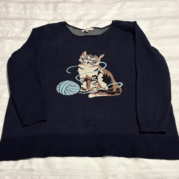 Navy Cat Print Sweater - Picture 1 of 7